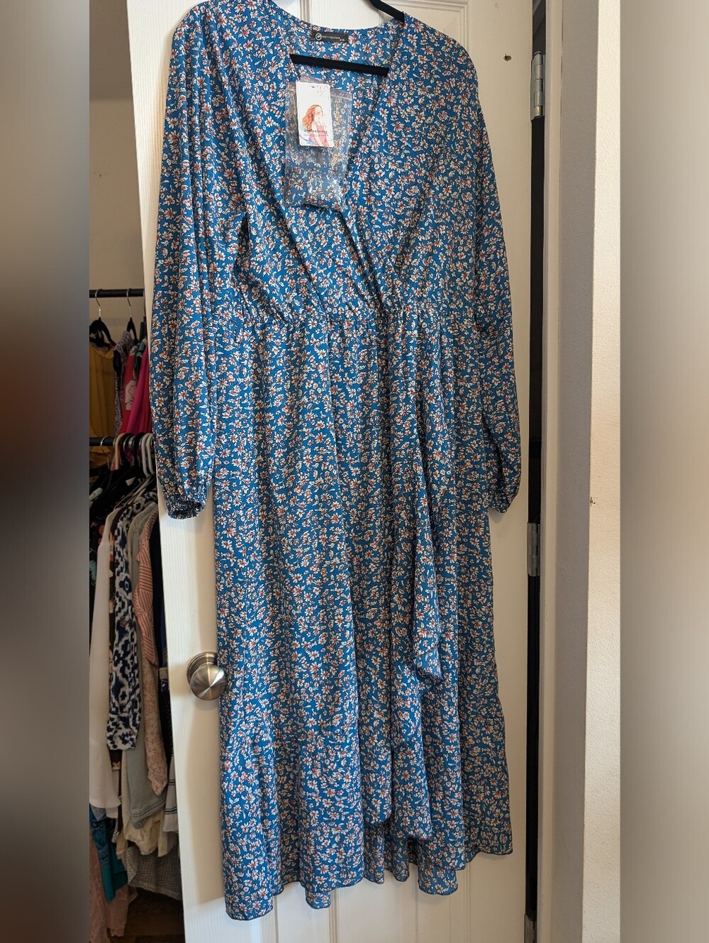 NWT PrettyGarden Blue Ditsy Floral Wrap Boho Maxi Dress — Size XXL